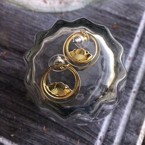 Vintage! 1980’s 3D Gold-Dangle Double Hoop Earrings